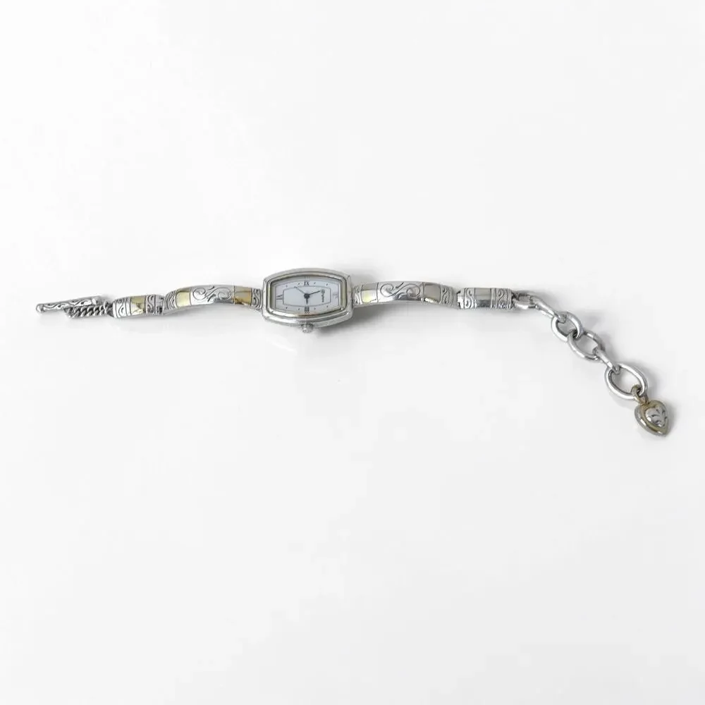 Brighton Venezia Two Tone Silver Gold Etched Watch Toggle Clasp Quartz 7-8 Inch